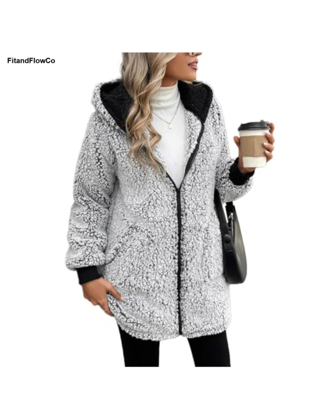 Sherpa Fleece Zip-Up Hooded Jacket with Pockets